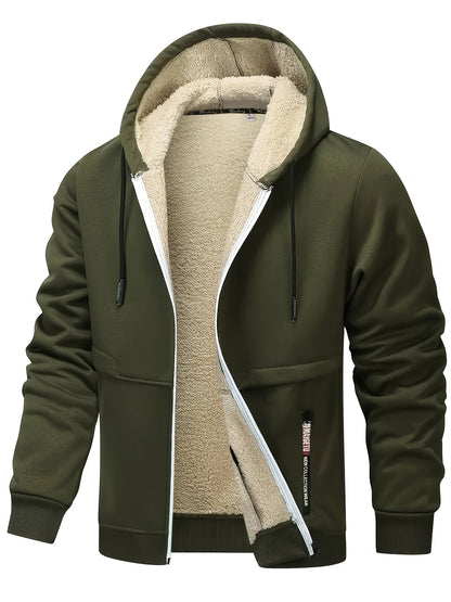 Men's Casual Warm Fleece Hooded Jacket with Zipper