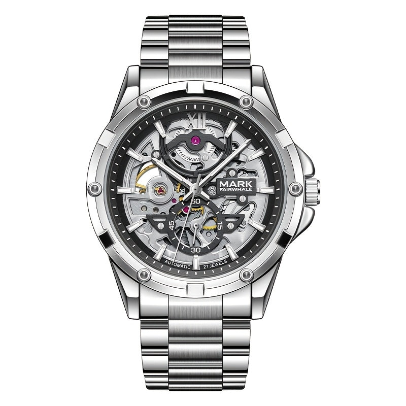 Men’s Mechanical Hollow Skeleton Watch Stainless Steel Business Style