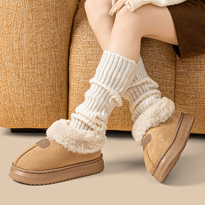 Unisex Winter Plush-Lined Slip-On Slippers with Thick Sole