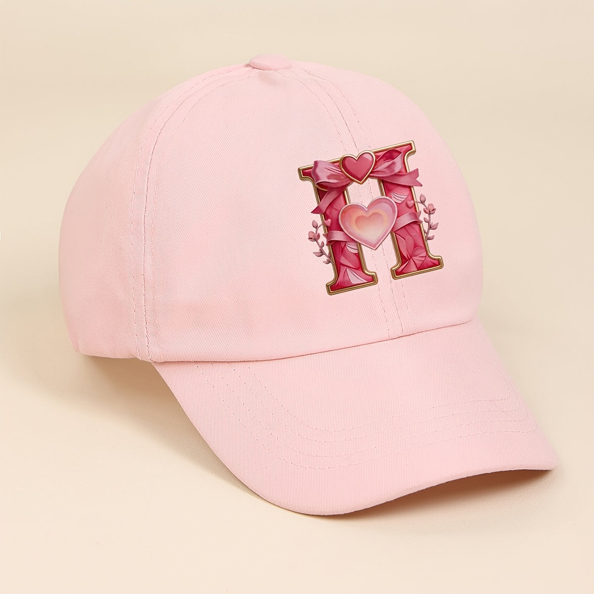 Adjustable Pink Baby Baseball Cap with Alphabet Heart Bow for Kids