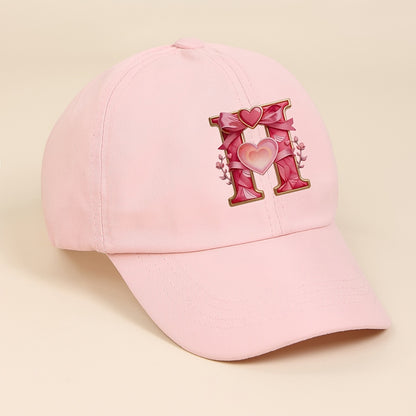 Adjustable Pink Baby Baseball Cap with Alphabet Heart Bow for Kids