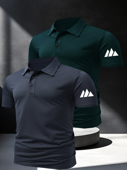 2pcs Minimalist Small Mountain Badge Pattern Men'S Outdoor Golf And Equestrian Casual Polo Short Sleeves, Mature Men'S Business Casual Polo, Breathable And Comfortable, Suitable for Spring And Summer, Can Be Worn As an Inner - ayq