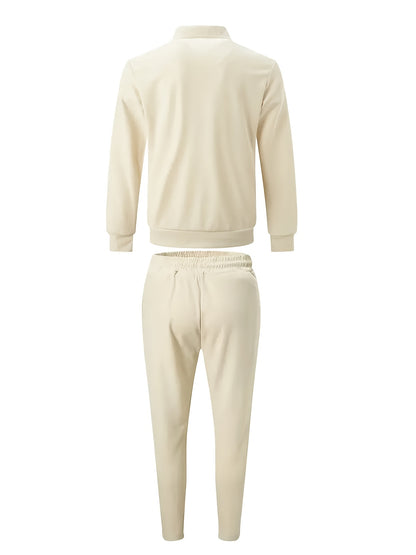 Men's Casual 3-Piece Knit Set with Zipper Jacket & Drawstring Pants