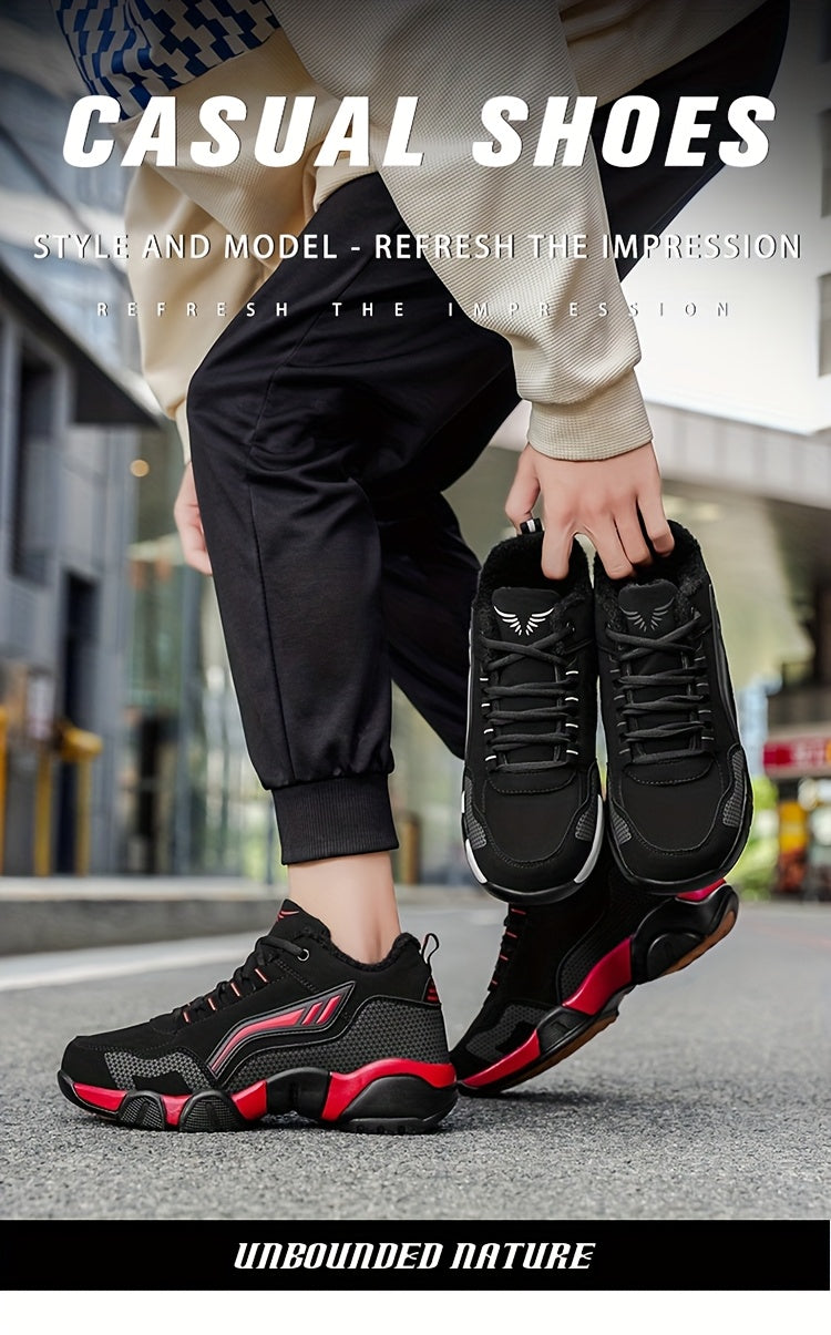 HIDEDUGO-ի ծանրքաշային ձմեռային կոշիկներ-սնիկերներ - Տաք միջին բարձրությամբ կոշիկներ, ամենագնացքային TPR ներբան, կապերով արտաքին կոշիկներ սառույցի և ձյան համար, մեծ չափսեր (սև/սպիտակ) - Ցուրտ եղանակի համար ամենօրյա և սպորտային կոշիկներ