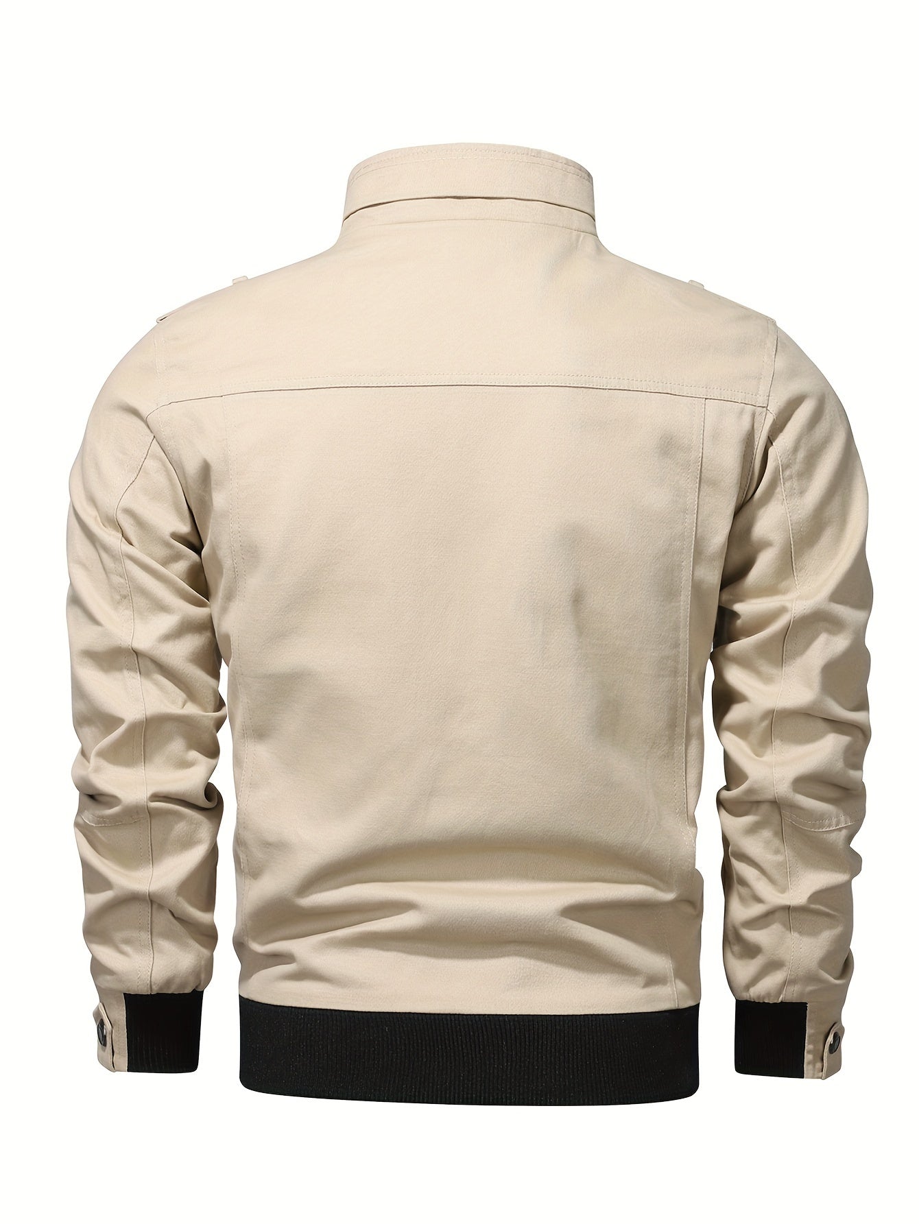 Men's Casual Bomber Jacket, Cotton Stand Collar Windbreaker Jacket With Pockets For Fall Winter