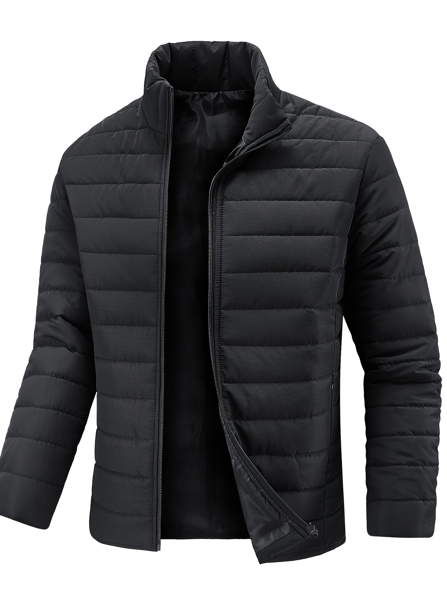 Men's Winter Stylish Padded Coat, Slim Fit Stand Collar Warm Jacket, Men's Plus Size -padded Padded Jacket - ayq