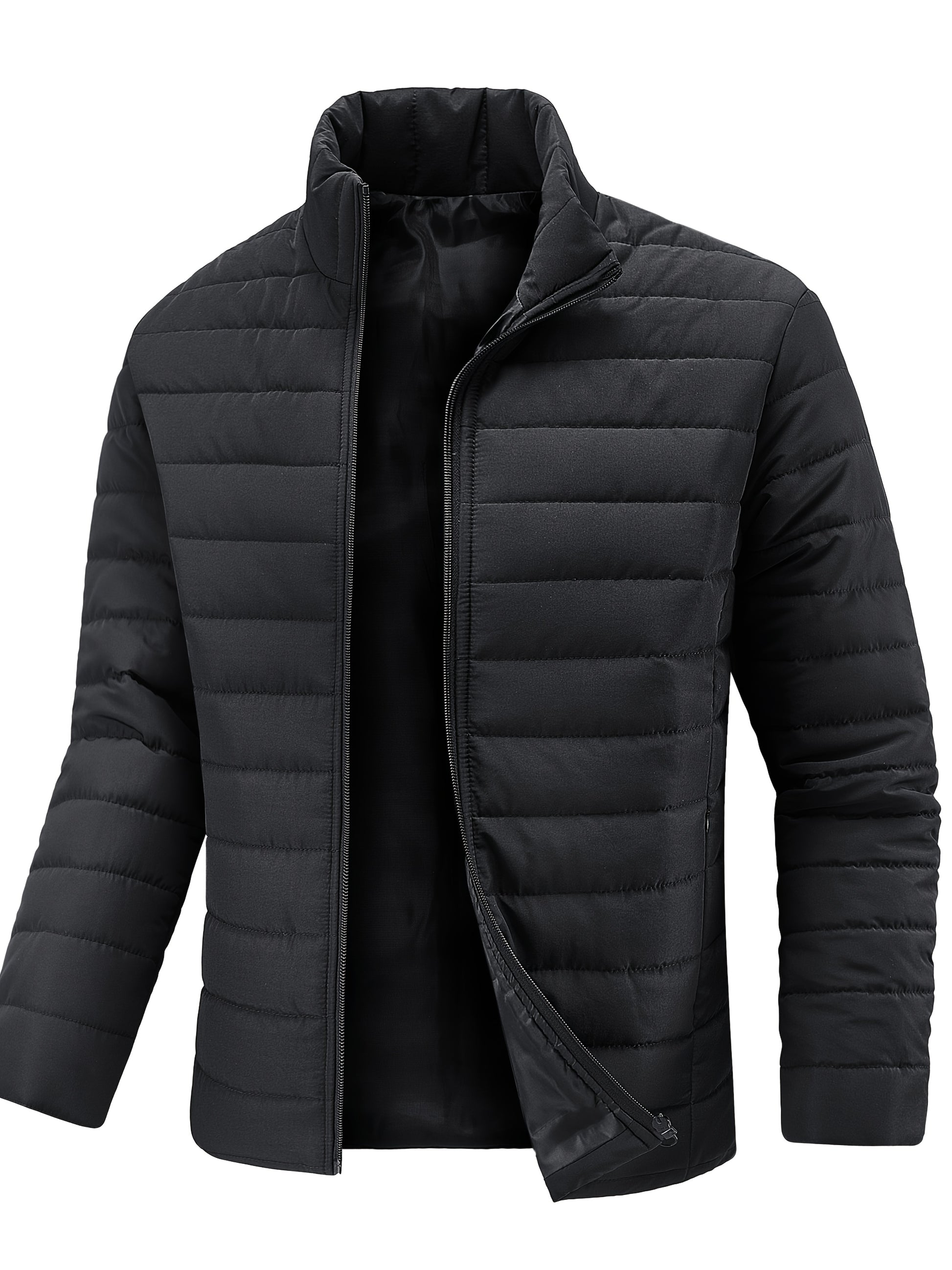 Men's Winter Stylish Padded Coat, Slim Fit Stand Collar Warm Jacket, Men's Plus Size -padded Padded Jacket - ayq