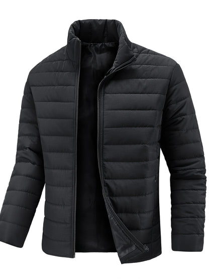 Men's Winter Stylish Padded Coat, Slim Fit Stand Collar Warm Jacket, Men's Plus Size -padded Padded Jacket - ayq
