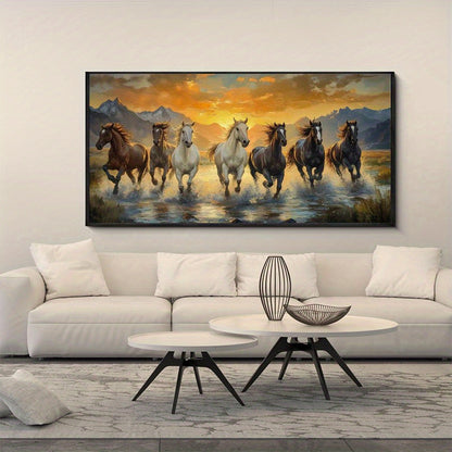 2D Flat, 1pc Large Scale Running Horses Canvas Wall Art - Asian-Inspired Classic Art Deco Landscape Painting, Unframed Vibrant Wild Animal Print for Living Room, Bedroom, Office Decor - 40x80cm/50x100cm, Perfect Gift for Birt