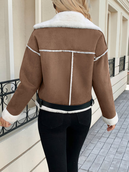 Կանացի ձմեռային բաճկոն՝ հաստ վերարկու՝ սպիտակ մորթե օձիքով և թևկապով - Էլեգանտ շագանակագույն վերնազգեստ, գոտիով գոտկատեղ (չձգվող)՝ աշուն/ձմեռ, լվացքի մեքենայով լվացվող՝ ցուրտ եղանակի համար (ոչ) - վերարկու զգեստների/կիսաշրջազգեստների համար