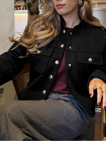 Կանացի բորդո կարմիր բաճկոն՝ ոսկեգույն կոճակներով փակմամբ - կառուցվածքային օձիք և կարված չափսի ամենօրյա վերարկու՝ աշնանային, գրասենյակային, կիսապաշտոնական միջոցառումների համար - լվացքի մեքենայով լվացվող վերնազգեստ (առանց ձգվելու)