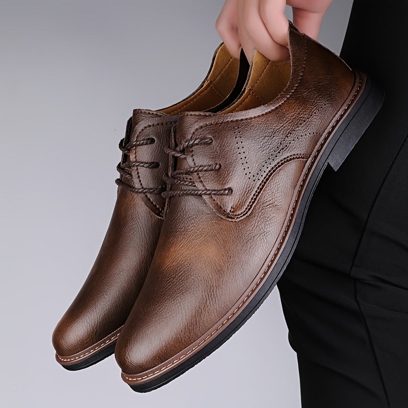 Men's Business Casual Brogue Lace-Up Shoes Cowhide Leather