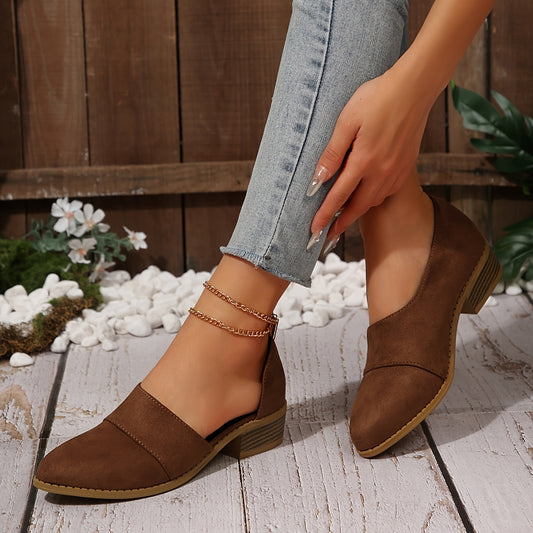 1pr Vintage Style Women'S Ankle Boots - Solid Color Western-Inspired Slip-On Flats with Pointed Toe and Chunky Heel, Casual All-Season Footwear, Fabric Upper, Lining & Insole, TPR Sole