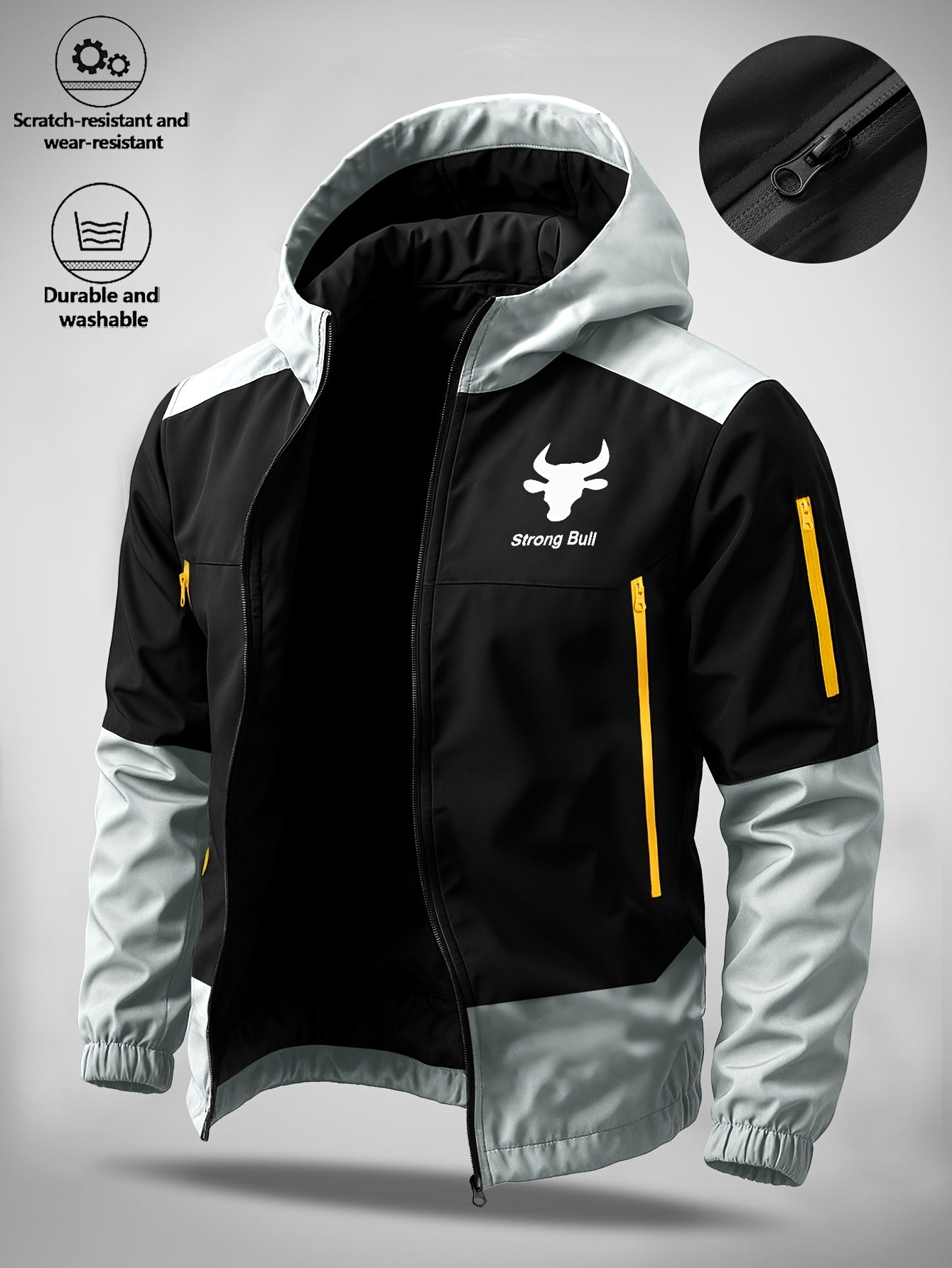 Men's Casual Softshell Hooded Jacket with Bull Logo