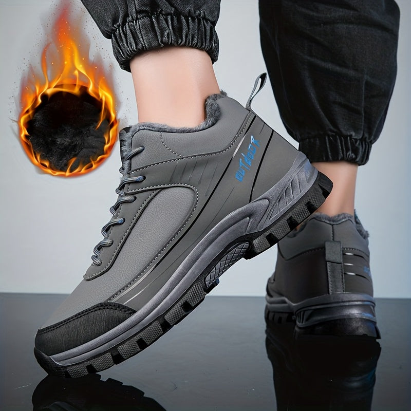 LEIJOP Men'S & Women'S Winter Snow Boots - Thermal Insulated Low-Top Hiking Boots with TPR Sole, Lace-Up Closure, All-Terrain Traction - Cold Weather Outdoor Boots for, Snowshoeing, Ice, And Rocky Terrain - Warm & Durable Pu/