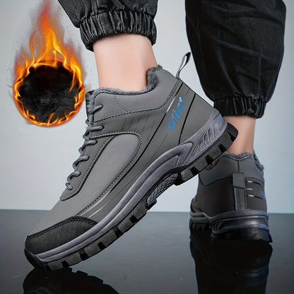 LEIJOP Men'S & Women'S Winter Snow Boots - Thermal Insulated Low-Top Hiking Boots with TPR Sole, Lace-Up Closure, All-Terrain Traction - Cold Weather Outdoor Boots for, Snowshoeing, Ice, And Rocky Terrain - Warm & Durable Pu/