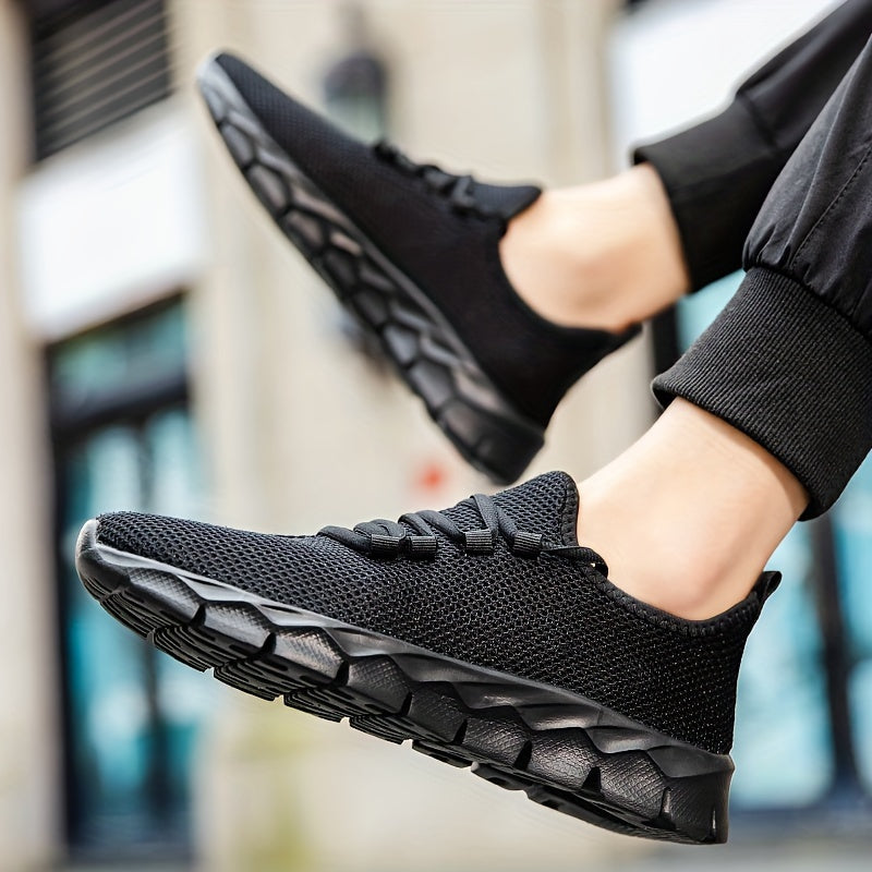 Men's Solid Slip On Sneakers, Breathable Lightweight Non Slip Casual Shoes For Outdoor Gym Workout Park Walking All Seasons Comfy
