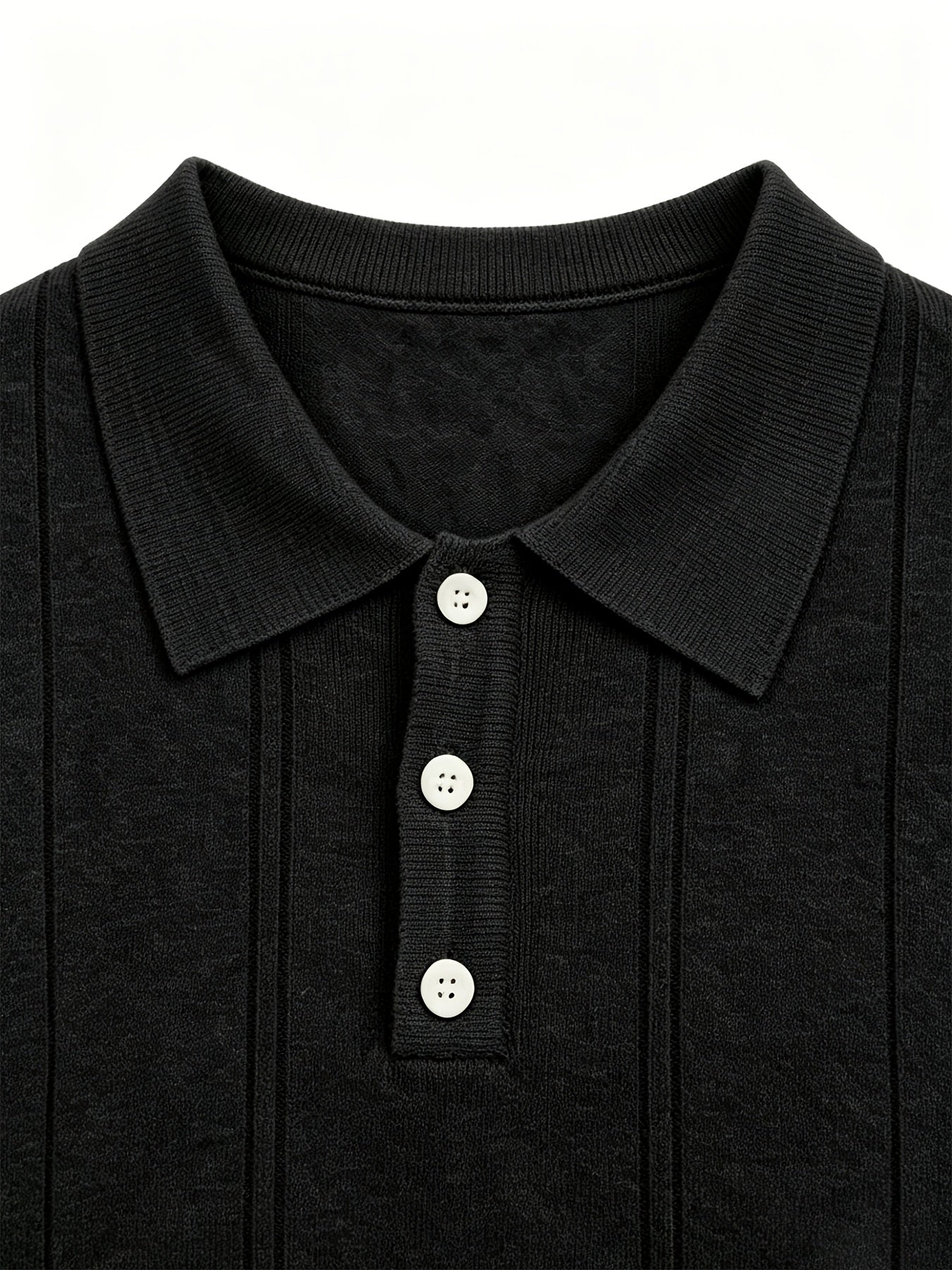 Men's Slim Fit Vertical Stripe Knit Polo Shirt with Lapel Collar