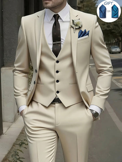 Men's 3-Piece Suit with Jacket, Vest & Pants - Stylish Formal Wear