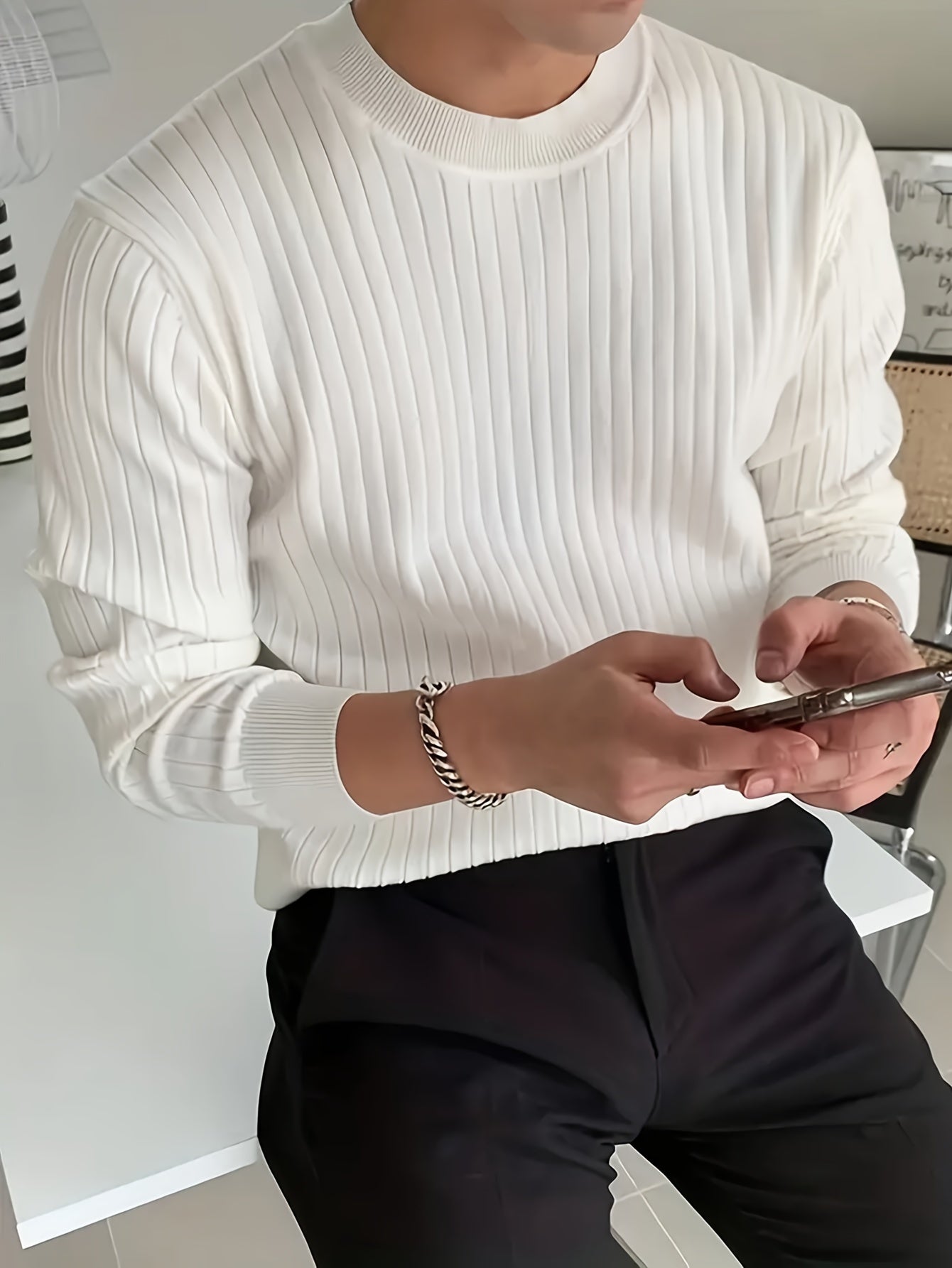 2024 New Cross-Border Men'S Round Neck Pullover Knitted Sweater