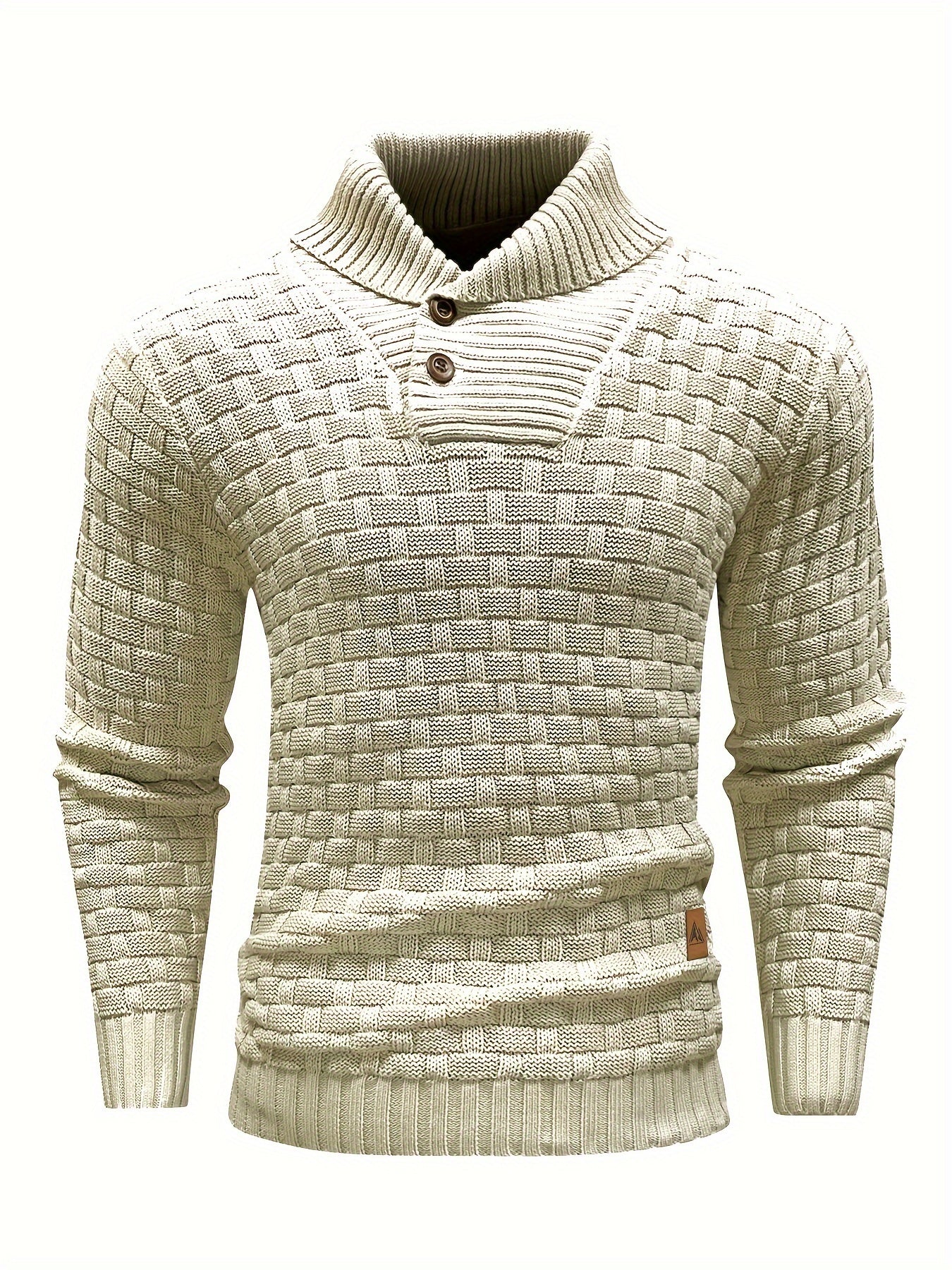 Men's Casual Waffle Pattern High Stretch Sweater, Chic Mature Pullover Sweater For Fall Winter