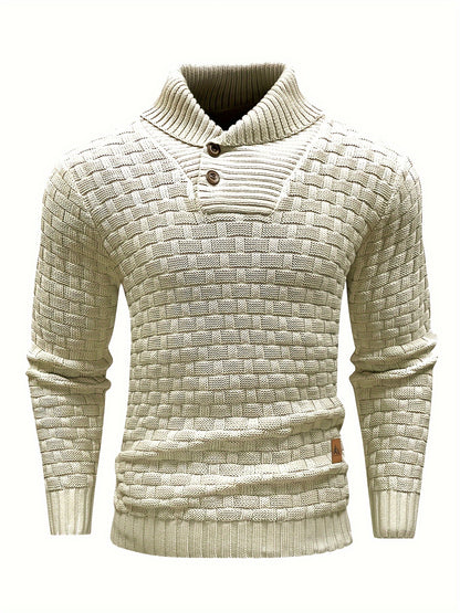Men's Casual Waffle Pattern High Stretch Sweater, Chic Mature Pullover Sweater For Fall Winter