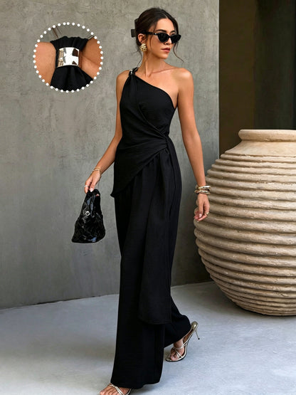 Elegant Women's One-Shoulder Top and Pants Set