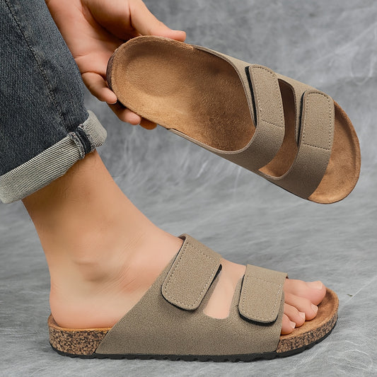 Wide Band PU Flat Slippers with Adjustable Iron Buckle - All Season - ayq