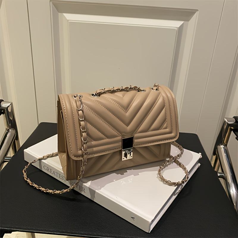 PU Material Women'Chain Crossbody Bag - Available in Five Colors, Elegant Shoulder Bag Suitable for Daily and Formal Occasions, Secure Buckle Design, Fashionable Chain Texture Style, Luxurious Texture Structure,must-have for