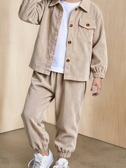 Boys' Casual Corduroy Set with Long-Sleeve Jacket & Pants