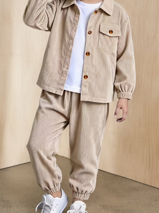 Boys' Casual Corduroy Set with Long-Sleeve Jacket & Pants