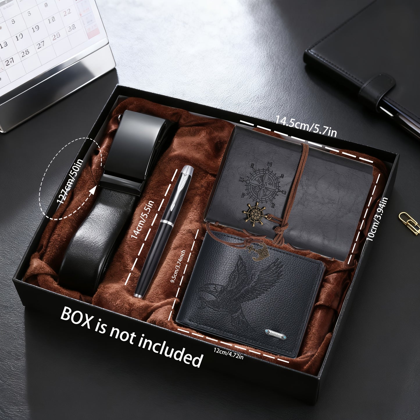 A Men'S Belt Set, Including a Business Belt, a Wallet, a Notebook, And a Pen, Is an Essential Item for Men in Both Daily Life And The Workplace, Embodying a High-End Business Aura And Sophistication, Representing Masculinity!