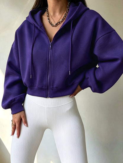 Women’s Short Hooded Zipper Sweatshirt with Geometric Print