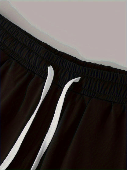 Men'S Summer Casual Sport Two-Piece Set - LADA Letter Pattern Print T-Shirt and Black Drawstring Shorts, Casual Sportswear, Regular Fit - Perfect for Summer Outdoor