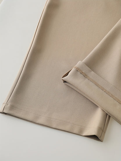 1pc Women'S High-Waist Casual Wide-Leg Trousers, Solid Color, Regular Fit Long Pants, Polyester Twill Fabric, with Button Closure for Work and Leisure - Seasonal Fashion