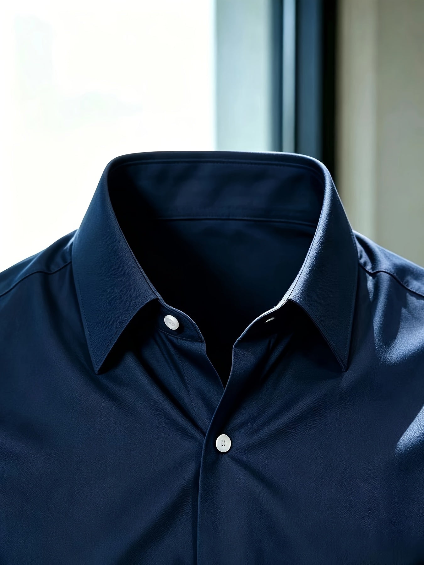 Men's Long Sleeve Business Shirt, Lightweight Breathable Polyester