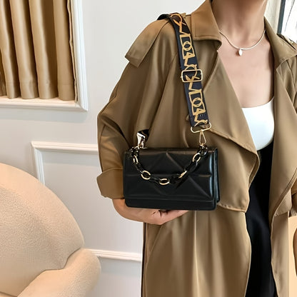 Կանացի ռետրո վեստեռն ոճի շղթայական խաչաձև պայուսակ լայնաշերտ ժապավենով - ճարմանդային փակմամբ, փոքր ուսի պայուսակ, սպիտակ/սև/վարդագույն/շագանակագույն, ամենօրյա և հատուկ առիթների համար նախատեսված պայուսակ, հասանելի է չորս գույն, հարմար է կանանց համար