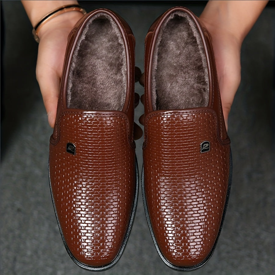 Men's Winter Plush-Lined Business Casual Slip-On Shoes