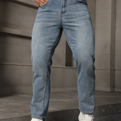 Men's Casual Denim Jeans, 80% 14.0% Viscose 5.0% Polyester 1.0% Modal Blend, Solid Color, Non-Stretch Fabric, Regular Fit, All-Season, Washed Finish, Woven - Multiple Sizes Available, Casual Wear Jeans|Versatile Jeans| Blend