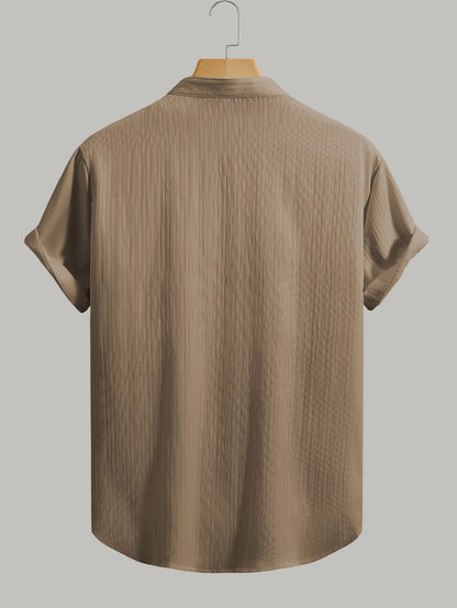 Men's Summer Casual Set: Mandarin Collar Shirt & Black Pants