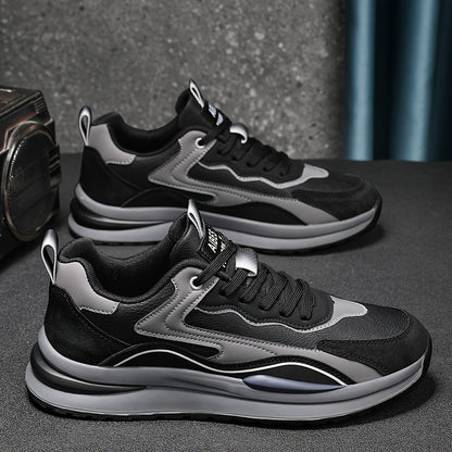 Men's Color Block Skate Sneakers - Breathable PU Low-Top Shoes