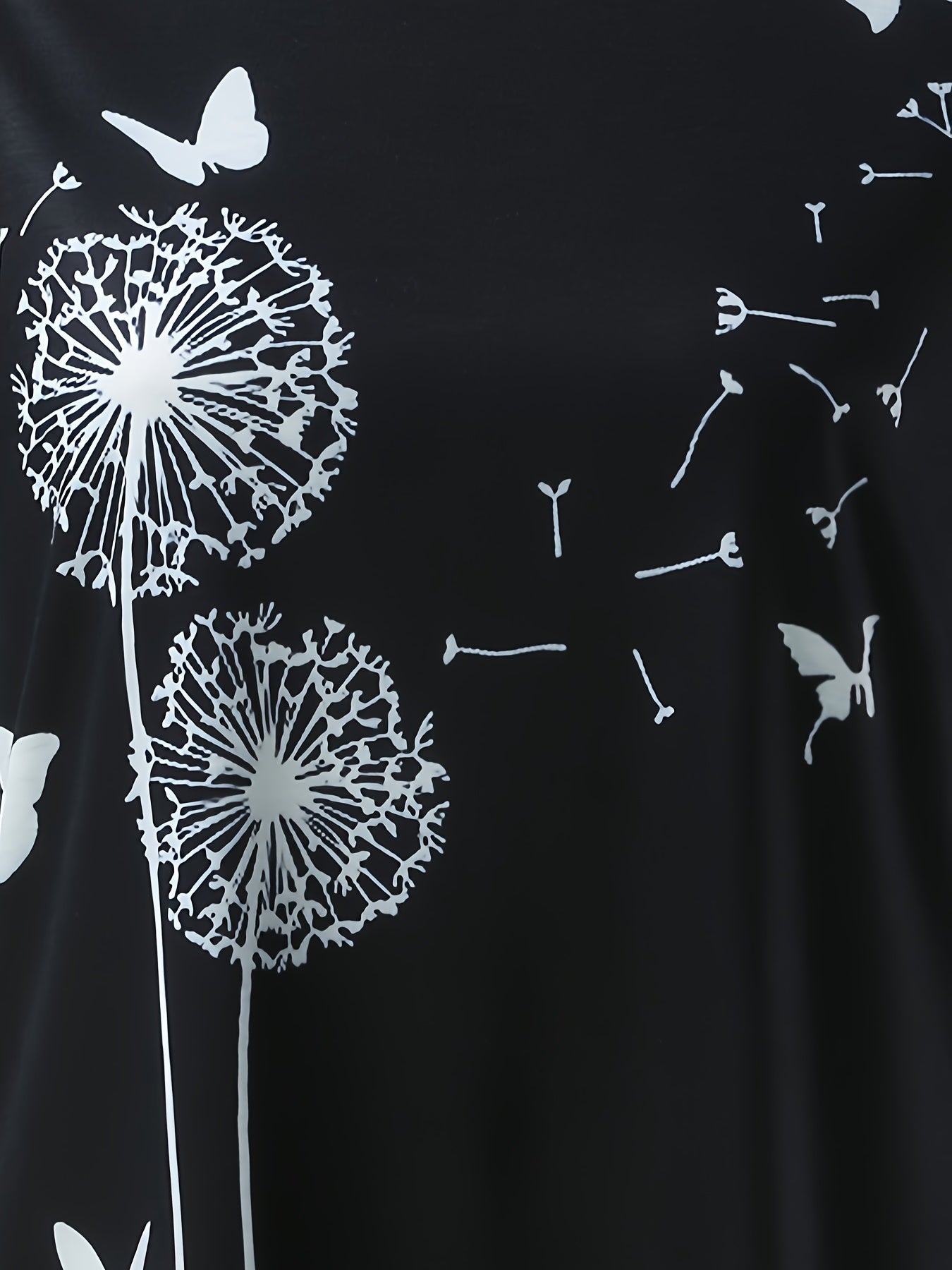 Dandelion &amp; Butterfly Print T-shirt, Casual Crew Neck կարճ թև վերնաշապիկ գարնան և ամառի համար, կանացի հագուստ