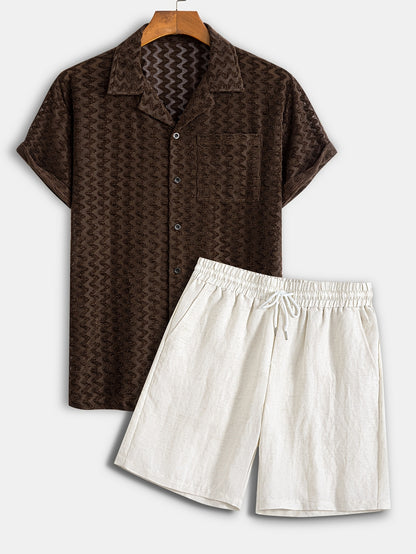 Men's Stretch Jacquard Short Sleeve Shirt & Shorts Set