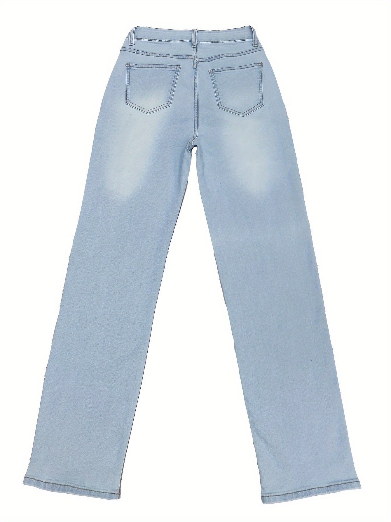 High Waist Light Washed Straight Jeans, Slash Pocket Casual Loose Fit Denim Pants, Women's Denim Jeans & Clothing