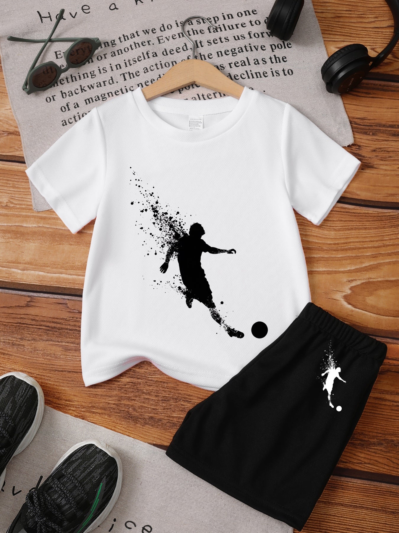 Boys' Casual Sketch Soccer Ball T-Shirt & Shorts Set