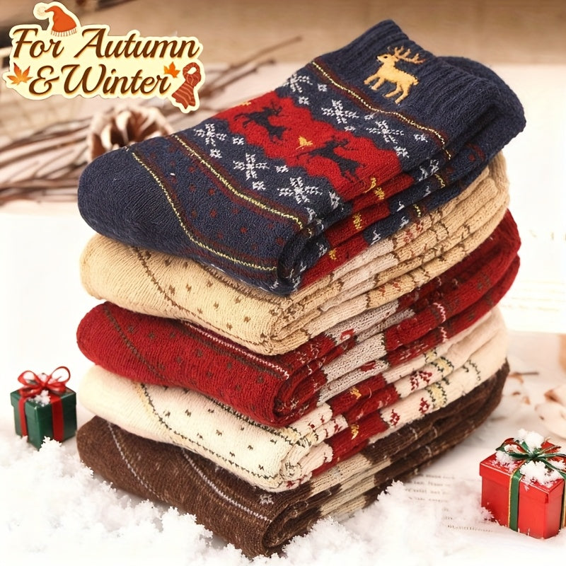 6 հատ/3 զույգ եղջերուի նախշով հաստ գուլպաներ, հարմարավետ և տաք Սուրբ Ծննդյան գուլպաներ մինչև սրունքի կեսը, ունիսեքս գուլպաներ, Սուրբ Ծննդյան գուլպաներ, տոնական գուլպաներ, հարմարավետ գուլպաներ, տաք ձմեռային գուլպաներ