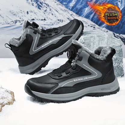 MAINALUN Men'S High-Top Winter Snow Boots - Heavy-Duty Warm Hiking Shoes with Plush Lining, Non-Slip PVC Sole, All-Terrain Traction - Heavy-Duty Winter Boots for Skiing, Snowboarding, Ice Fishing - Lightweight & Warm - Ideal