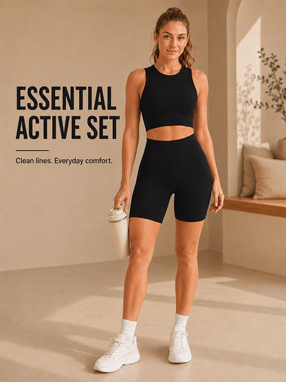 Women's Seamless Ribbed Cropped Tank & Butt-Lifting Yoga Shorts