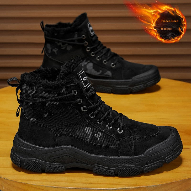 Men's High-Top Winter Boots with -Like Collar & - Heavy-Duty PU Upper, PVC Sole, Beige/Tan Lace-Up Snow Boots for Ice, Slush,, Outdoor (Warm Cold Weather Footwear)