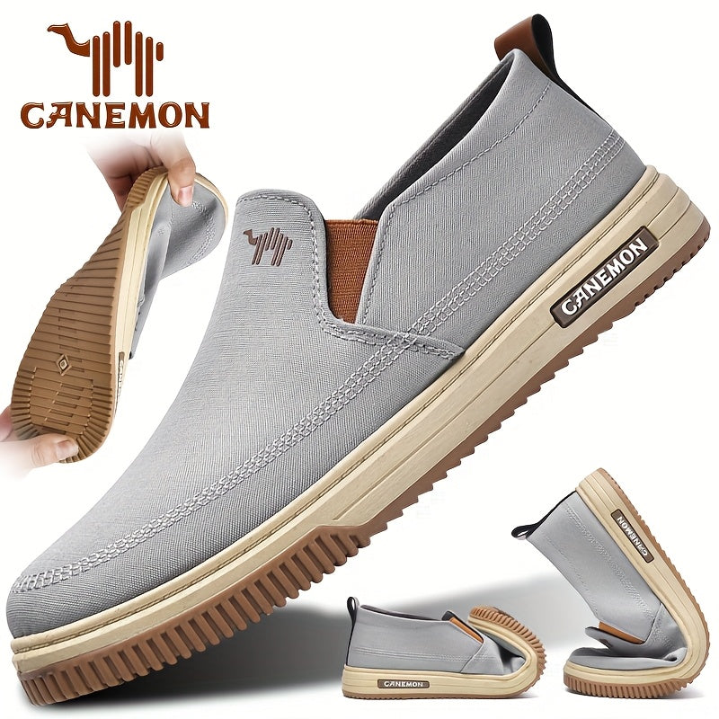 CANEMON Men's Slip-On Canvas Sneakers - Breathable, Non-Slip Soft Sole Casual Shoes with Striped Design, Comfortable All-Season Wear for Outdoor & Everyday Use